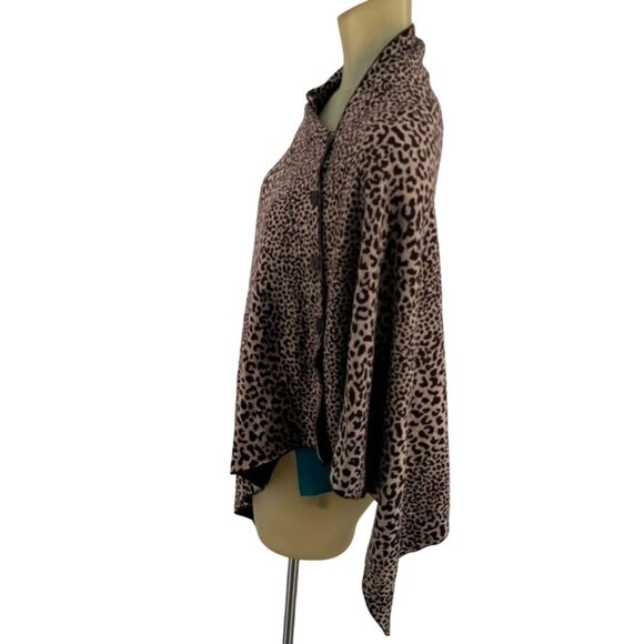 Scarf Wrap Marino wool Leopard Print Poncho Brownreversible 26 X 60 - Picture 7 of 13